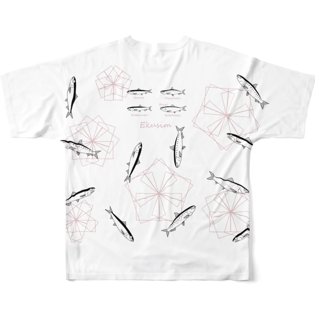 EkusimのMISSION☆カタボシイワシを探せ！【ホワイト】 All-Over Print T-Shirt :back