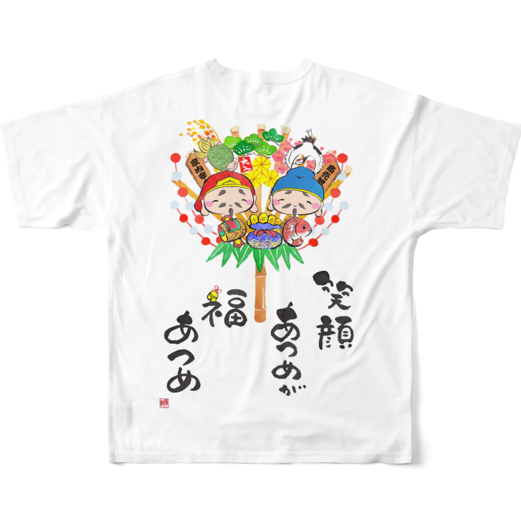 ほとけのこころ　の縁起熊手 All-Over Print T-Shirt :back