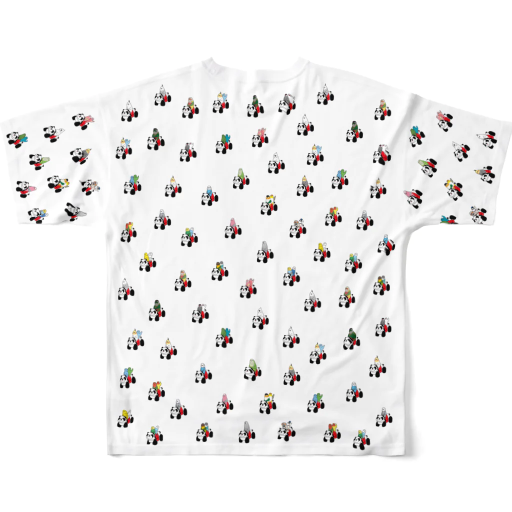 オグチヨーコのパンダカーと鳥さん（大集合） フルグラフィックTシャツの背面