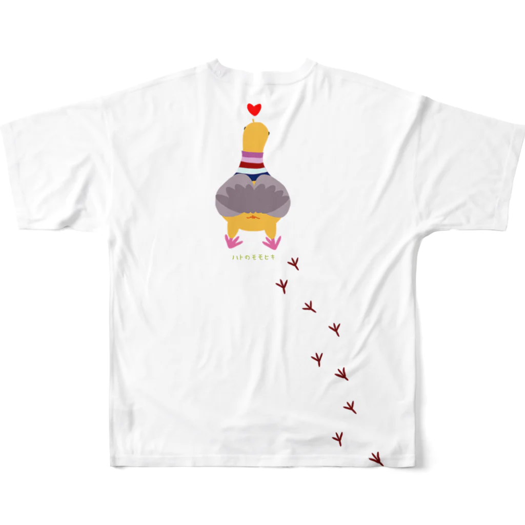 ハトのモモヒキの鳩のモモヒキTシャツ フルグラフィックTシャツの背面