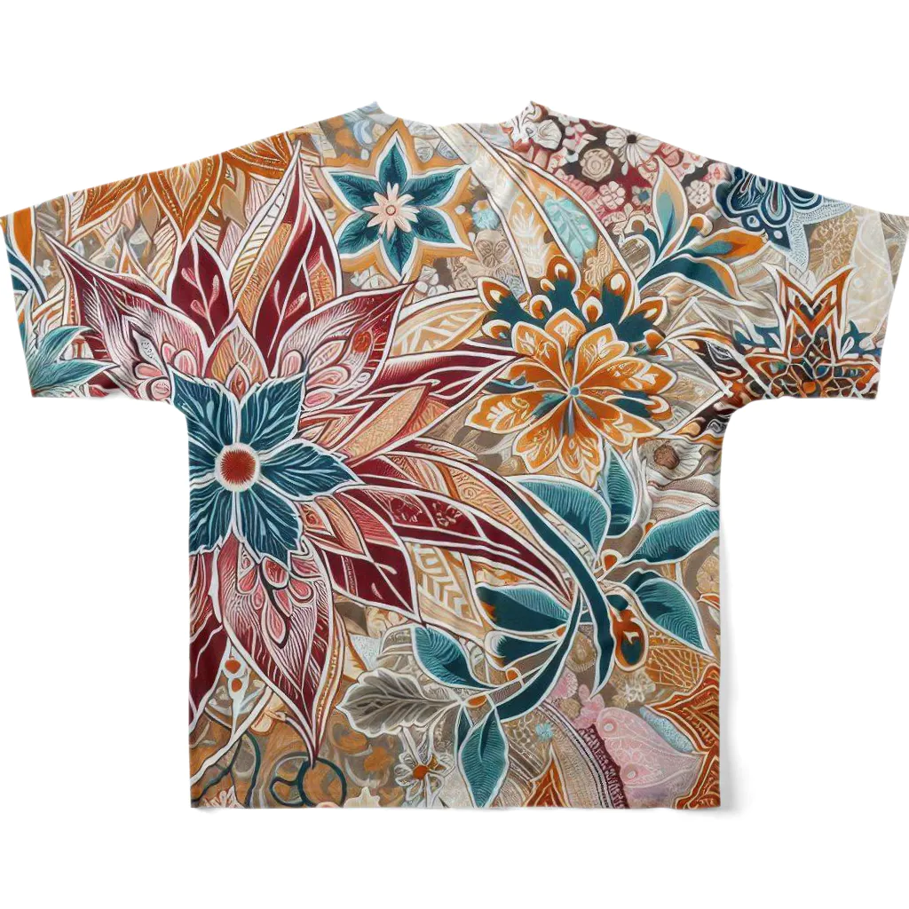 使いやすいデザインがいいね！のお花のバティック柄 鮮やか All-Over Print T-Shirt :back