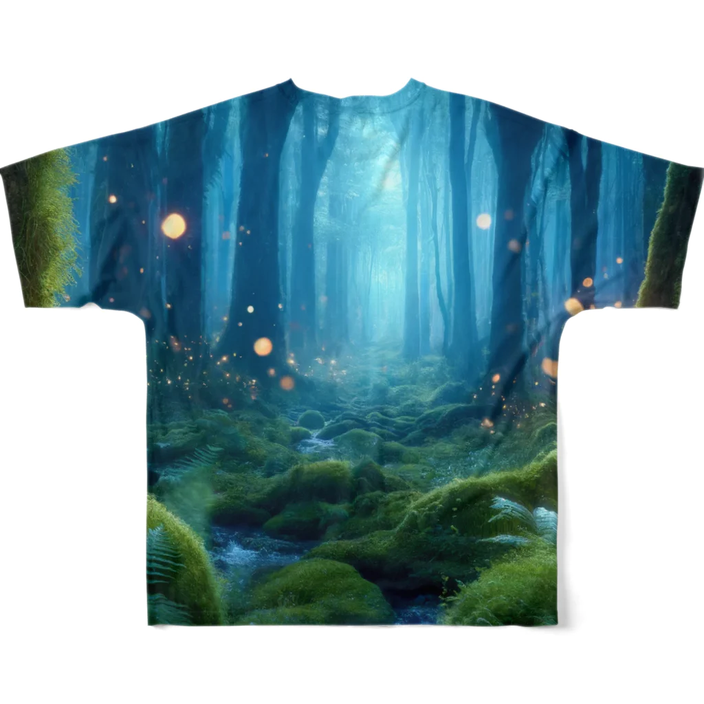 miuhaduの神秘的な森の中に佇む美しいシベリアン ハスキー All-Over Print T-Shirt :back