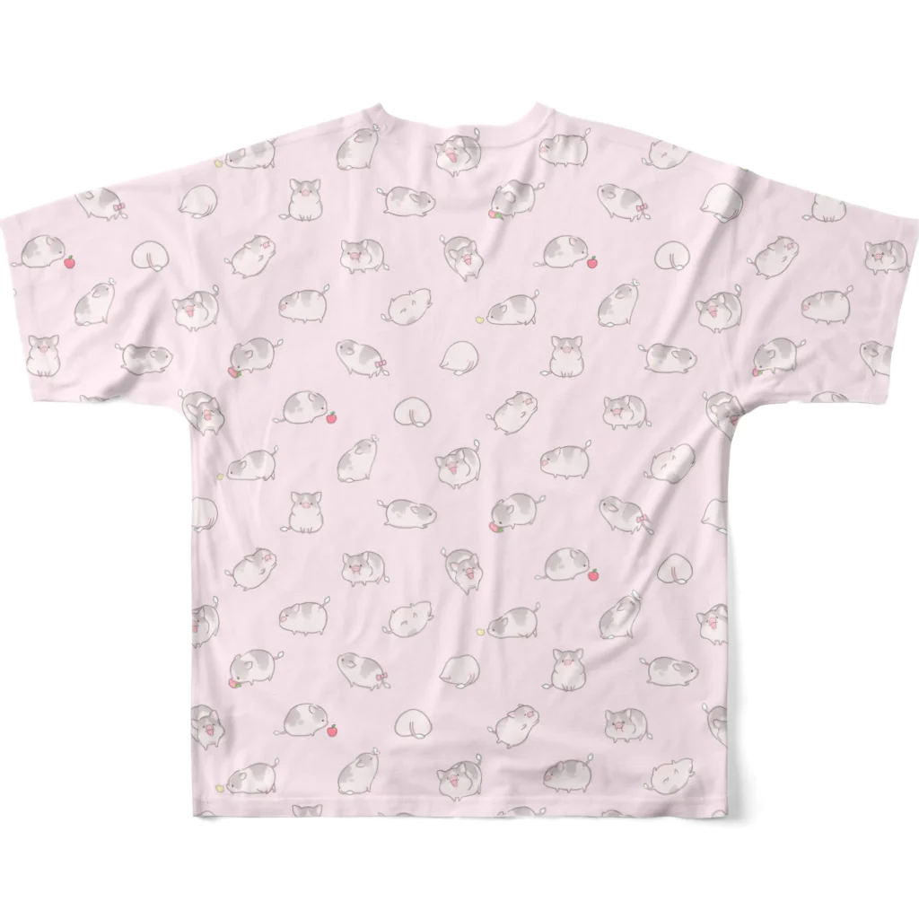 しらたまちゃんSHOPu〜🐽のいっぱいしらたまちゃん（ピンク） All-Over Print T-Shirt :back