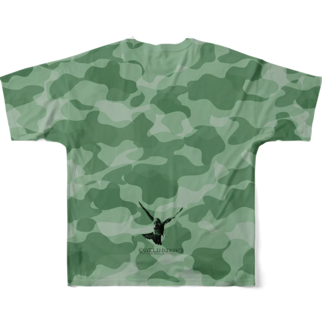 “すずめのおみせ” SUZURI店のWILD BIRB All-Over Print T-Shirt :back