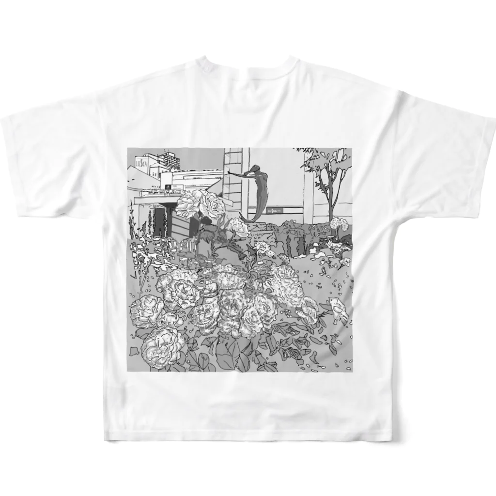 湘南のmafumafu の人魚像と薔薇 All-Over Print T-Shirt :back