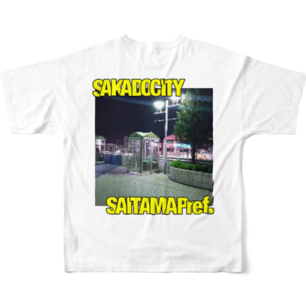 しまおの某地方都市Tシャツ黄 フルグラフィックTシャツの背面