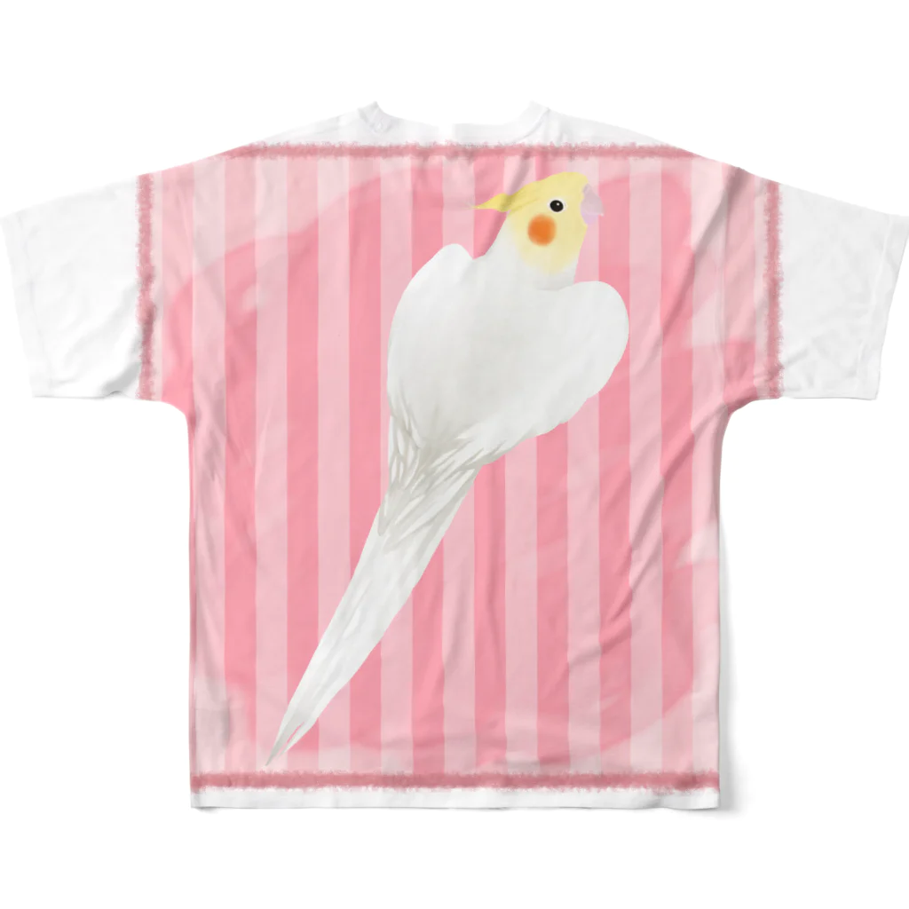 まめるりはことりのオカメインコ　ハートルチノーオカメインコ【まめるりはことり】 All-Over Print T-Shirt :back