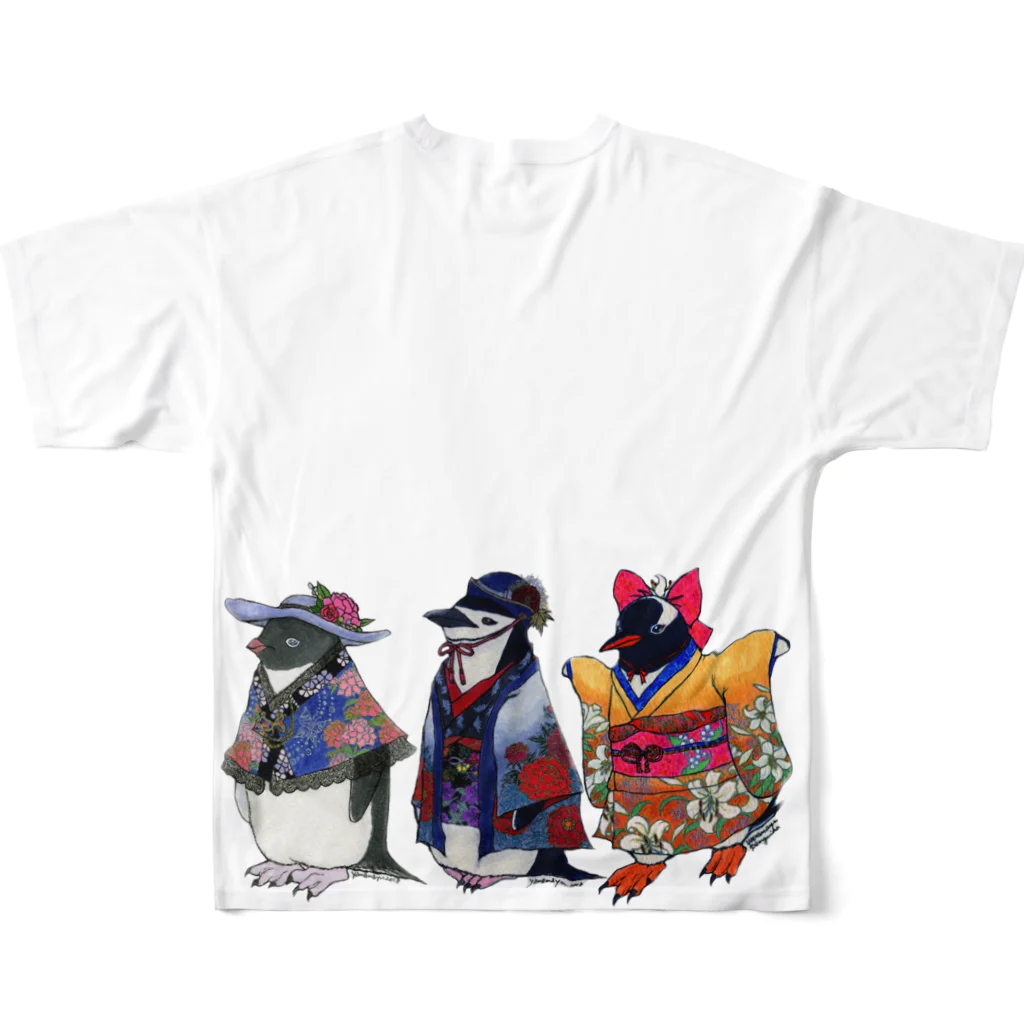 ヤママユ(ヤママユ・ペンギイナ)の桜梅桃李-Spheniscus Kimono Penguins- フルグラフィックTシャツの背面