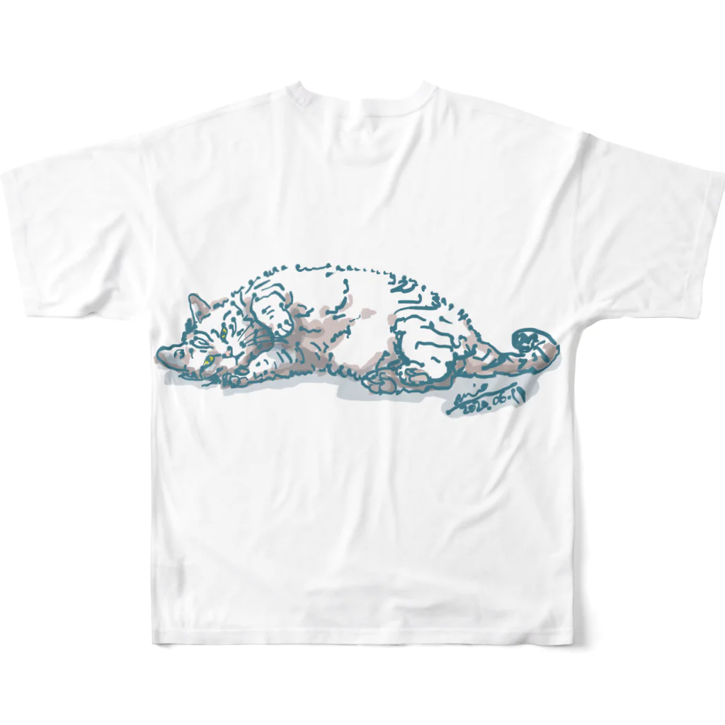 Atelir SOLEILのちょっと太めのだらりん猫さん All-Over Print T-Shirt :back