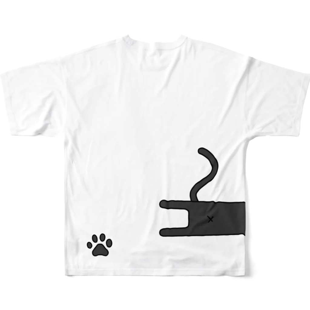 にゃーにゃー組@LINEスタンプ＊絵文字販売中！の黒猫Ｎｙａ～ フルグラフィックTシャツの背面