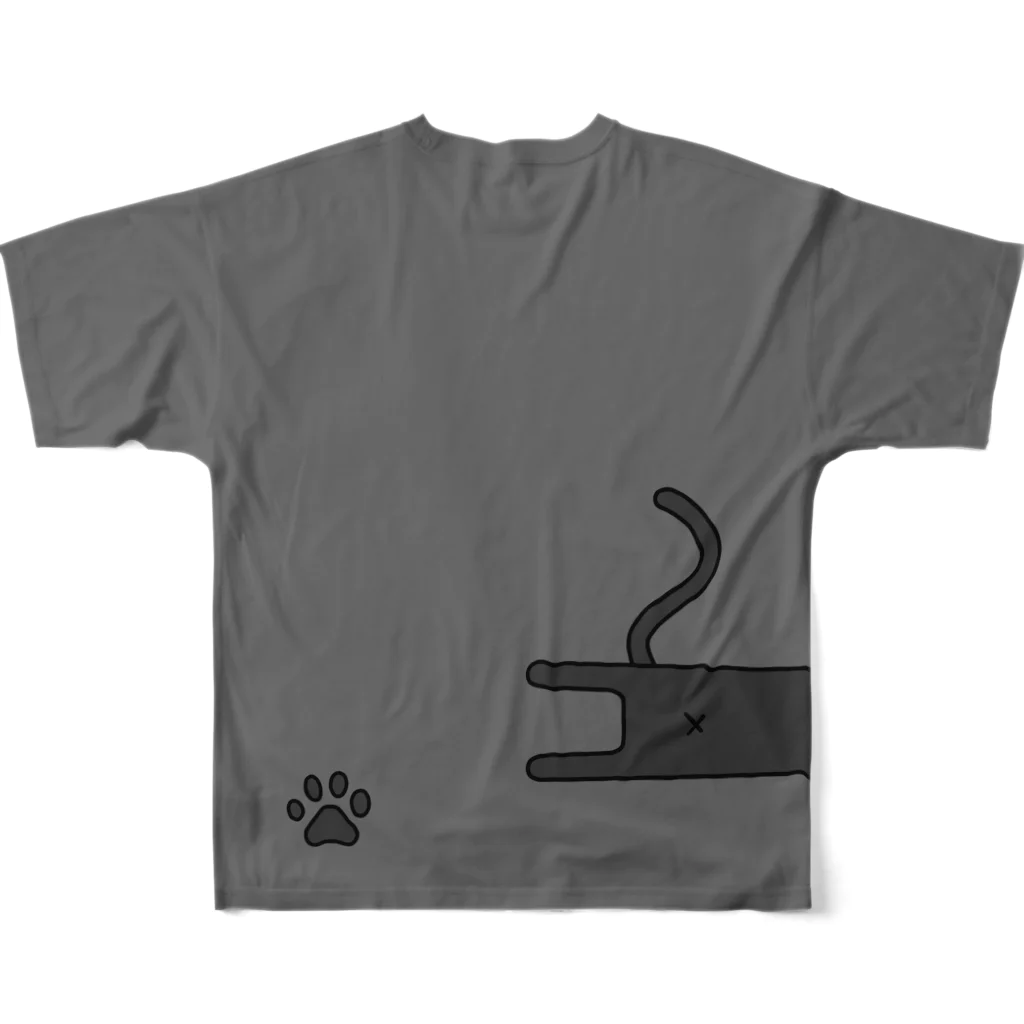 にゃーにゃー組@LINEスタンプ＊絵文字販売中！の黒猫Ｎｙａ～（グレー） フルグラフィックTシャツの背面