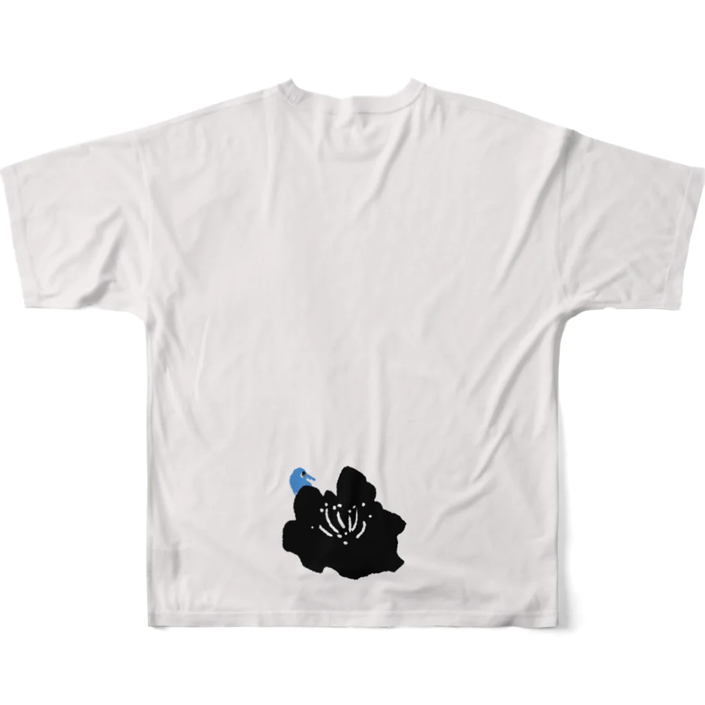 mya-mya=MIYA JUNKO's shop 02のblack flower & blue bird フルグラフィックTシャツの背面