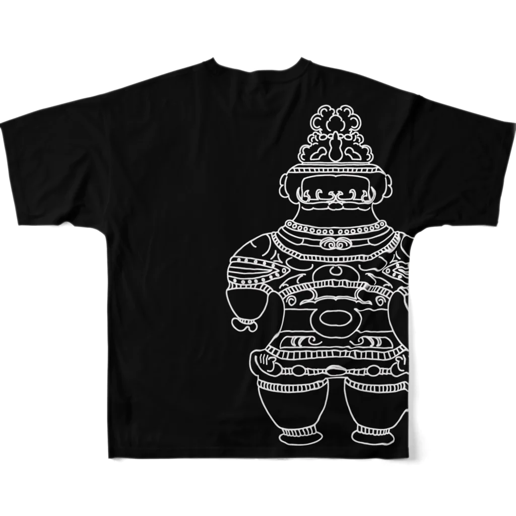 神話の旅人の遮光器土偶　ホワイト （前姿と後姿）  풀그래픽 티셔츠の背面