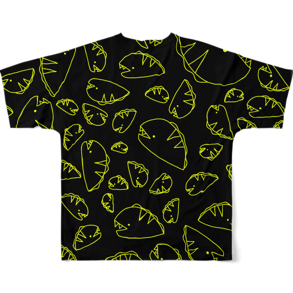 紫咲うにのながくないうつぼ ちらし 黒黄 All-Over Print T-Shirt :back