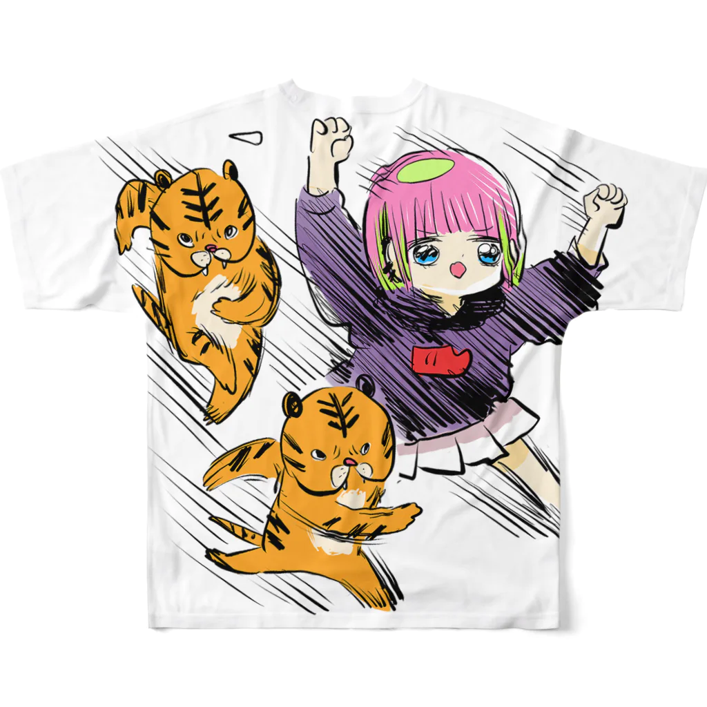 かわいい尻子玉のアニマルダッシュ フルグラフィックTシャツの背面