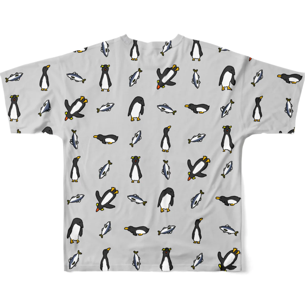 ゆるいイラストのアイテム - イラストレーターハセガワのペンギンとアジ All-Over Print T-Shirt :back
