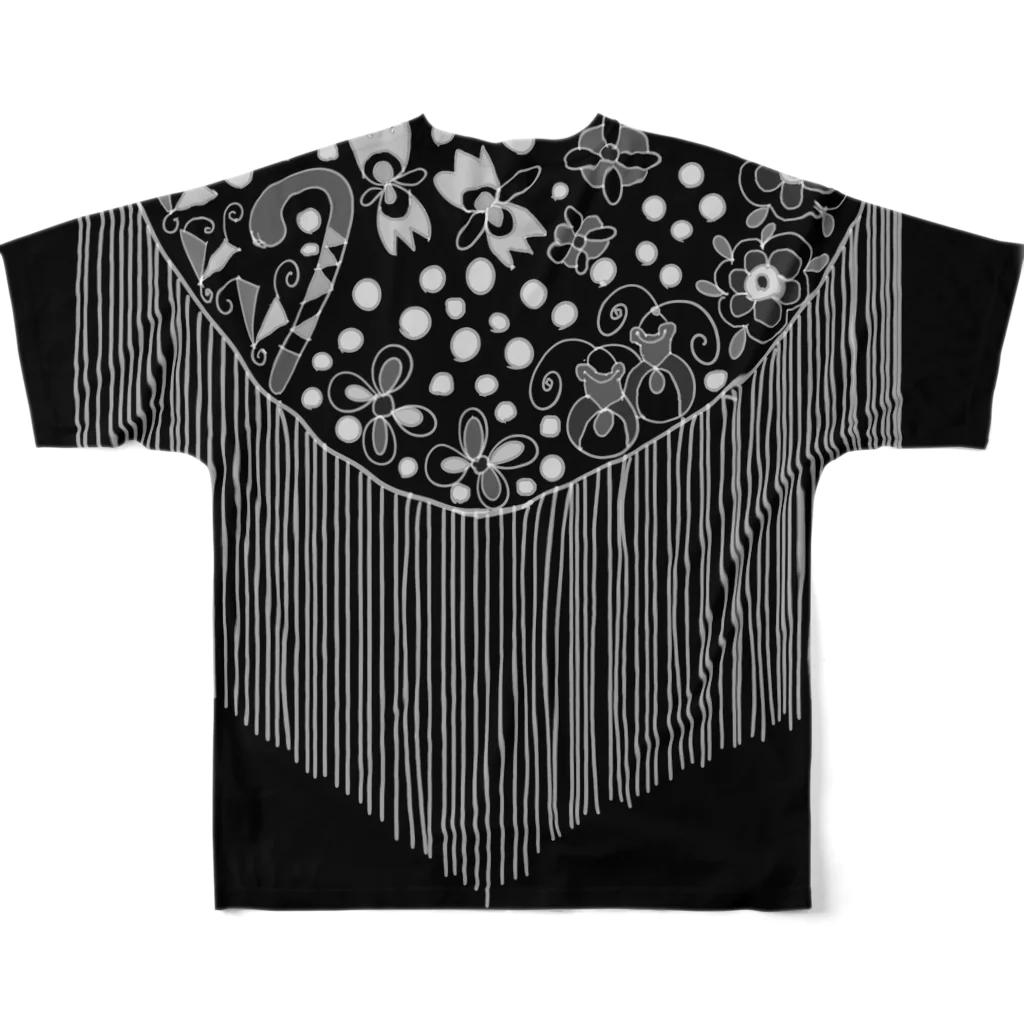 Flamenco Verano Tiendaのフラメンコ　ベラーノ　黒背中カスタネット All-Over Print T-Shirt :back