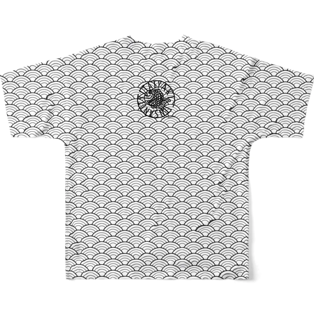 TAIYAKI INSANITYの青海波紋たい焼き　〈弐〉クロシロ フルグラフィックTシャツの背面