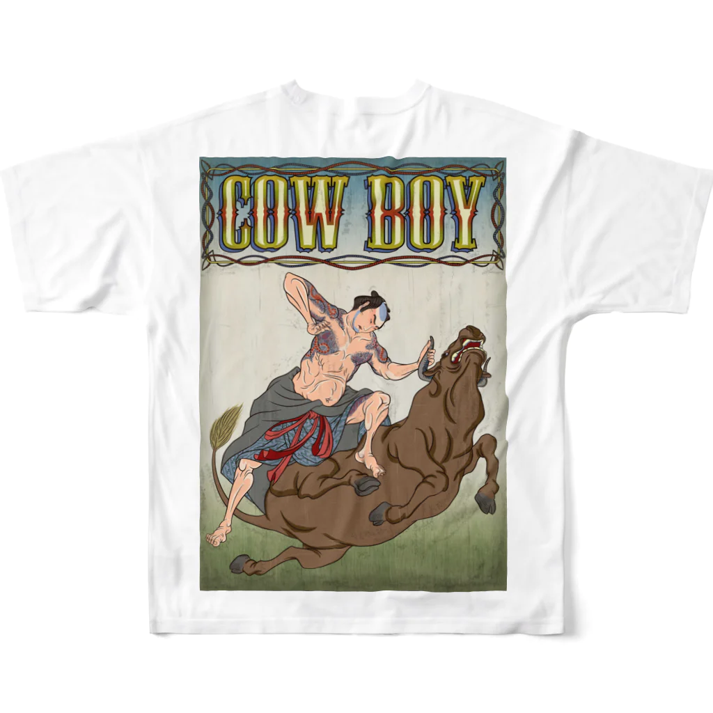 nidan-illustrationの"cow boy"(武者絵) #2 フルグラフィックTシャツの背面