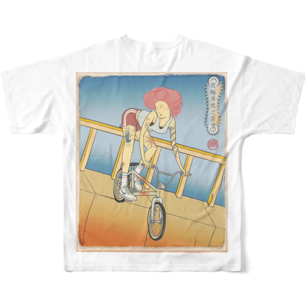 nidan-illustrationの"双輪車娘之圖會" 2-#2 フルグラフィックTシャツの背面