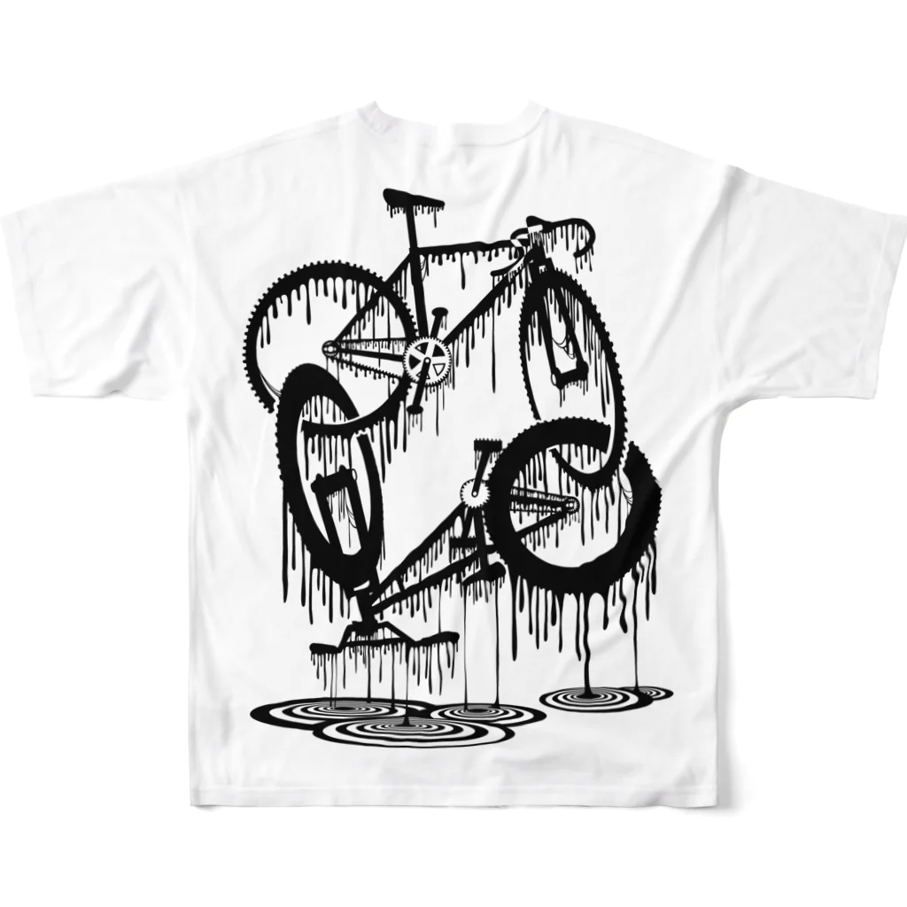 nidan-illustrationのmelted bikes #2 (black ink) フルグラフィックTシャツの背面