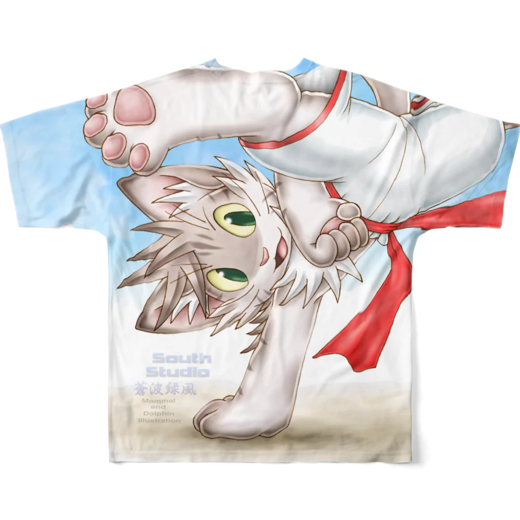 蒼波緑風のフルグラフィックTシャツ・両面（カポエイラ使いの猫） フルグラフィックTシャツの背面