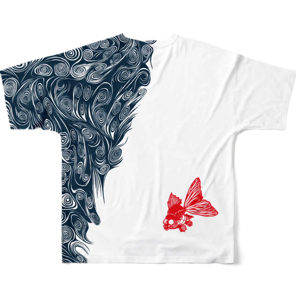 ほるまチゴハヤブサ堂のドクロ金魚（全面） All-Over Print T-Shirt :back