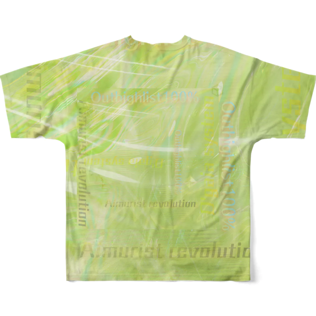 Aimurist のテキスト2021暗号ウグイス色 フルグラフィックTシャツの背面