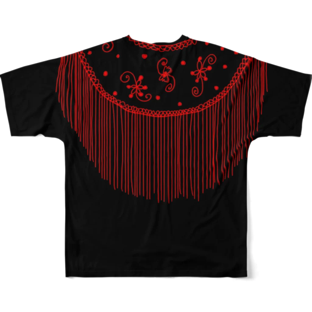 Flamenco Verano Tiendaのフラメンコ　ベラーノ　黒赤シージョ All-Over Print T-Shirt :back