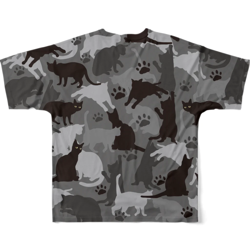 猫とやっし～ぃのアレコレの猫の迷彩（グレー） All-Over Print T-Shirt :back