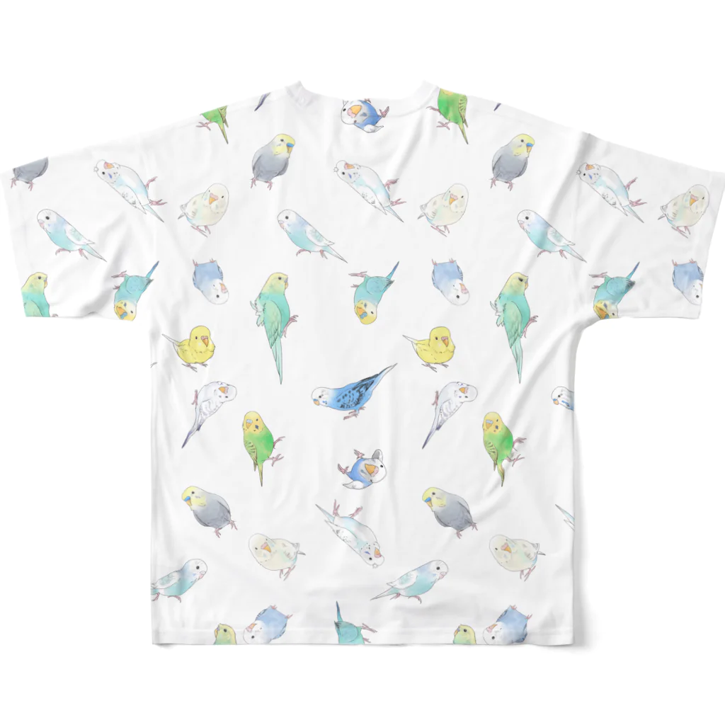 まめるりはことりのいっぱいセキセイインコちゃん【まめるりはことり】 All-Over Print T-Shirt :back