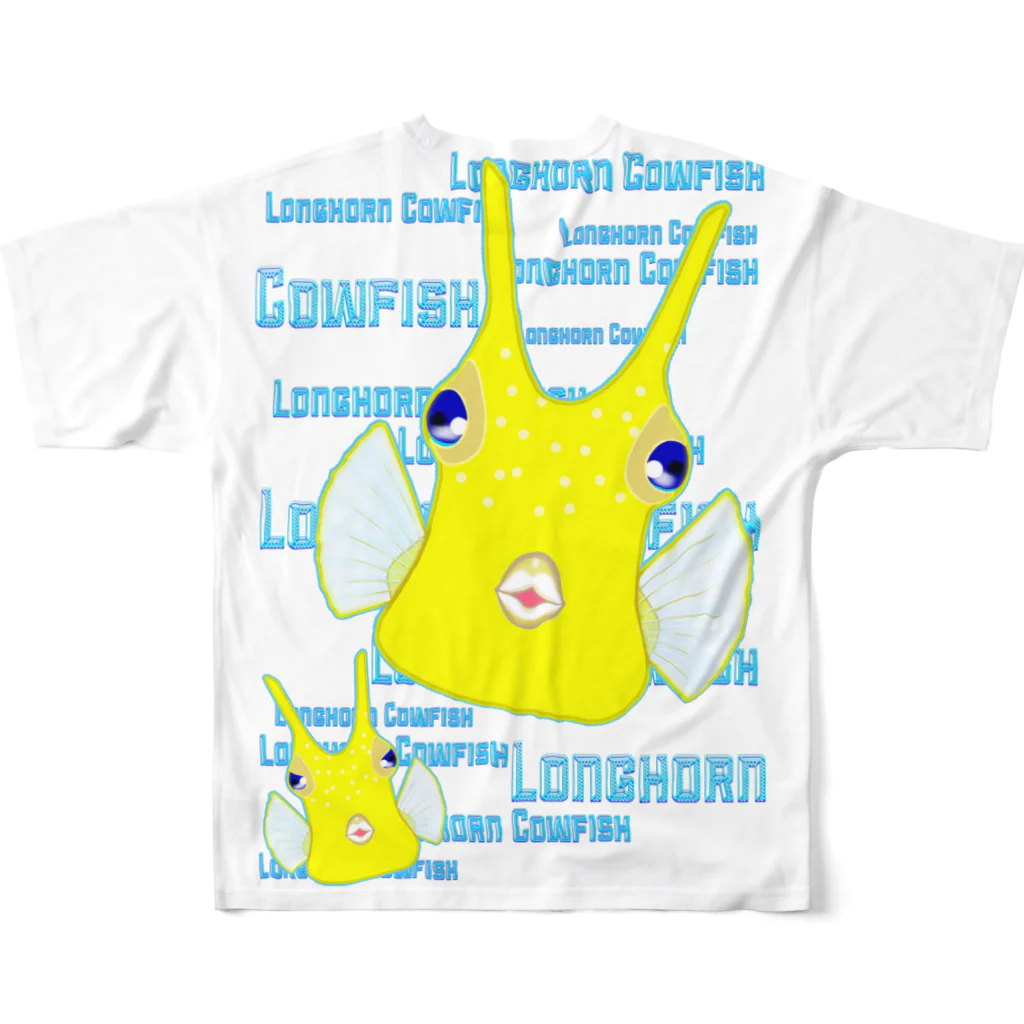 LalaHangeulのLonghorn Cowfish(コンゴウフグ)　バックプリント フルグラフィックTシャツの背面