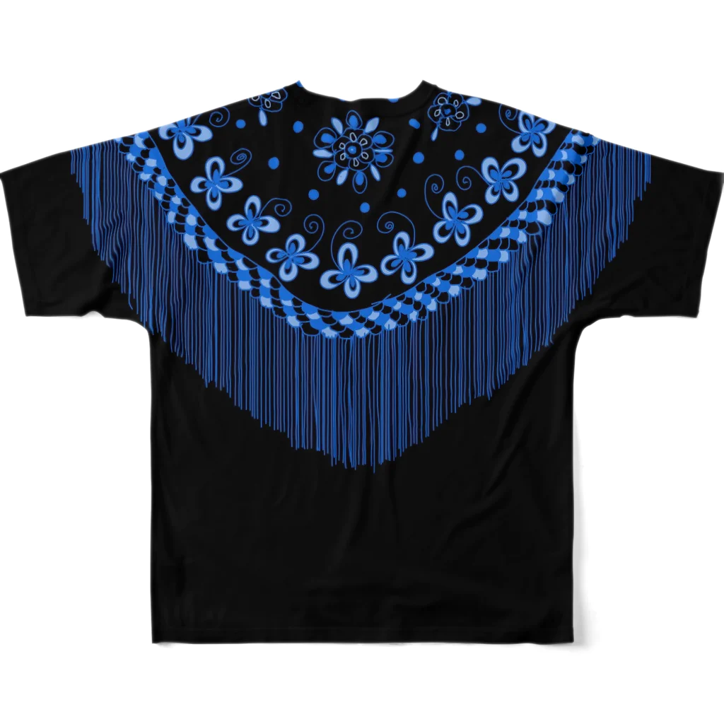 Flamenco Verano Tiendaのフラメンコ　ベラーノ　黒青シージョ柄 All-Over Print T-Shirt :back