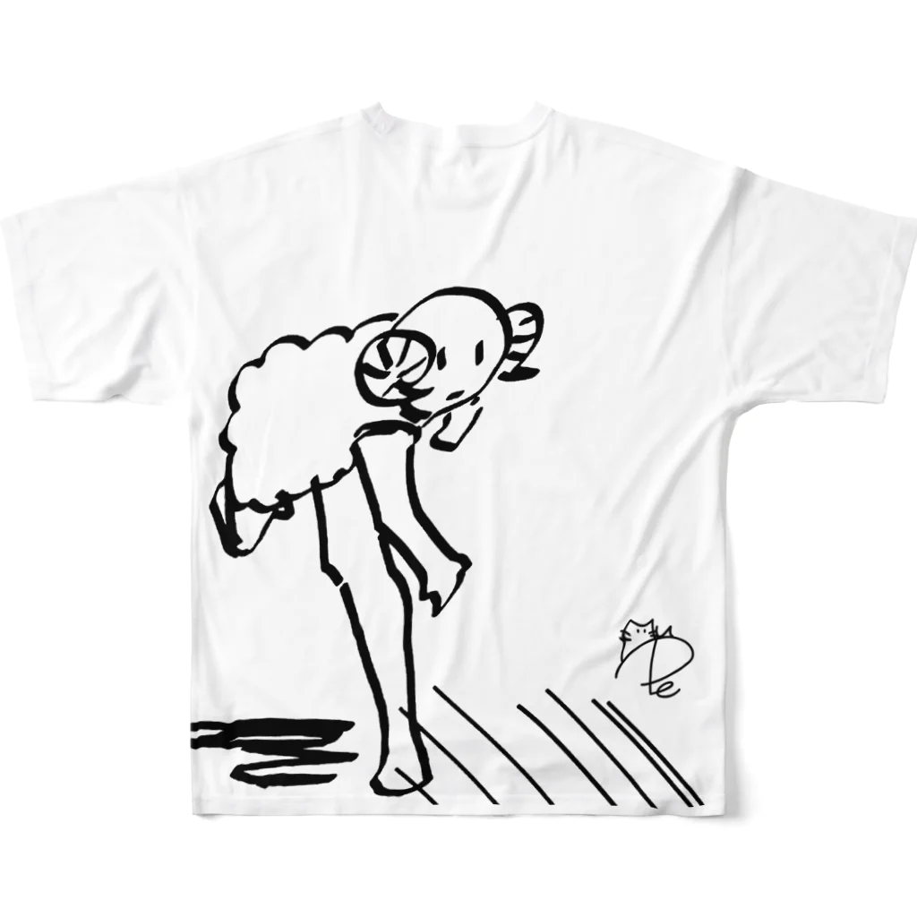 ムペさんちの猫さんたちの緑の強肩 All-Over Print T-Shirt :back