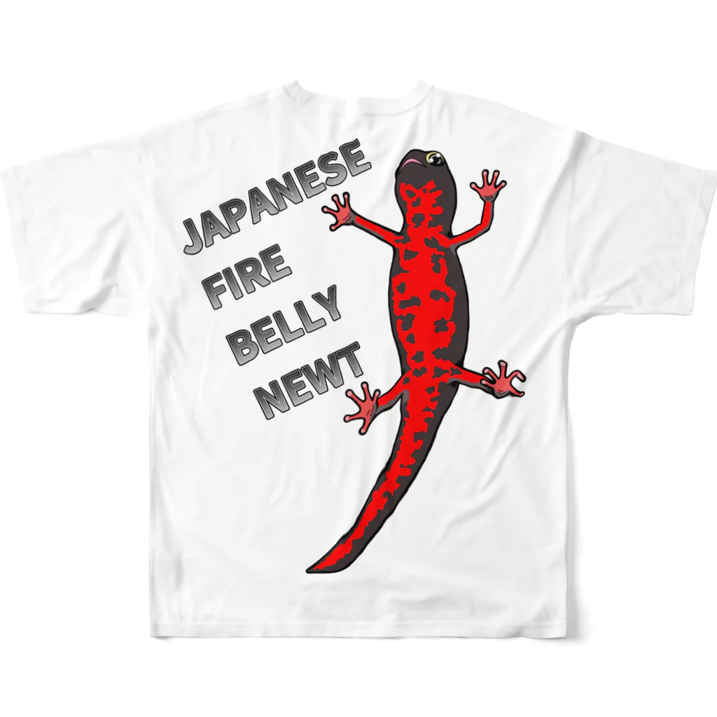 LalaHangeulのJAPANESE FIRE BELLY NEWT (アカハライモリ)　　バックプリント フルグラフィックTシャツの背面