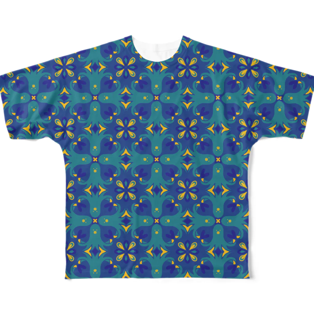 tettetextileのTako tile_blue All-Over Print T-Shirt