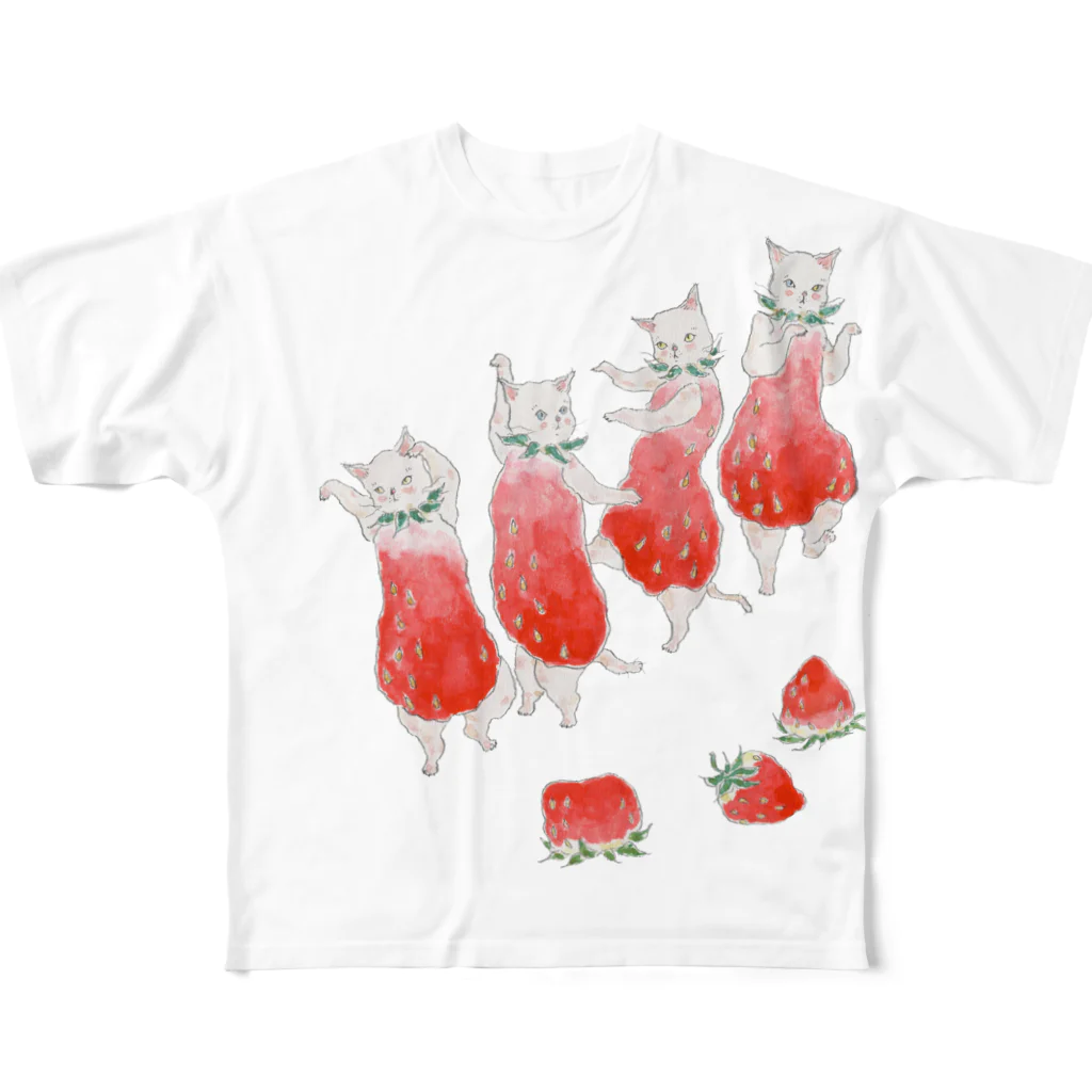 トコロコムギのいちごの妖精にゃんこ All-Over Print T-Shirt