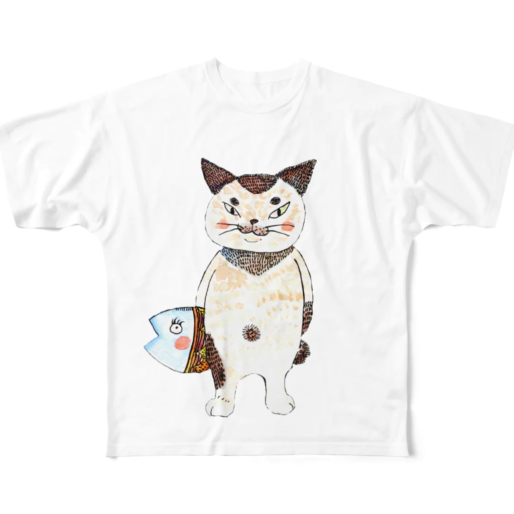 おこめのおっさん猫とおさかなさん フルグラフィックTシャツ