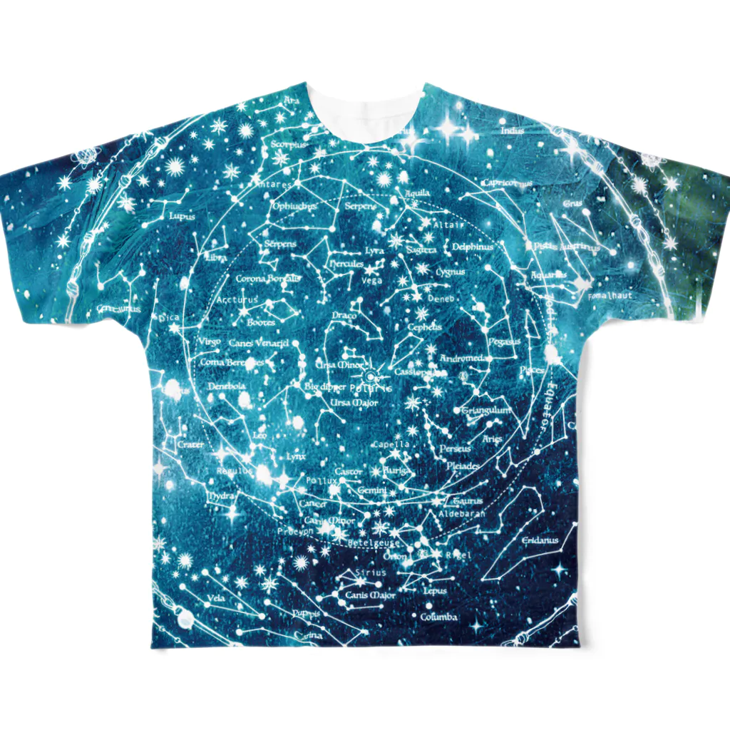 ラビッシュアートの星巡る 星座図 フルグラフィックTシャツ