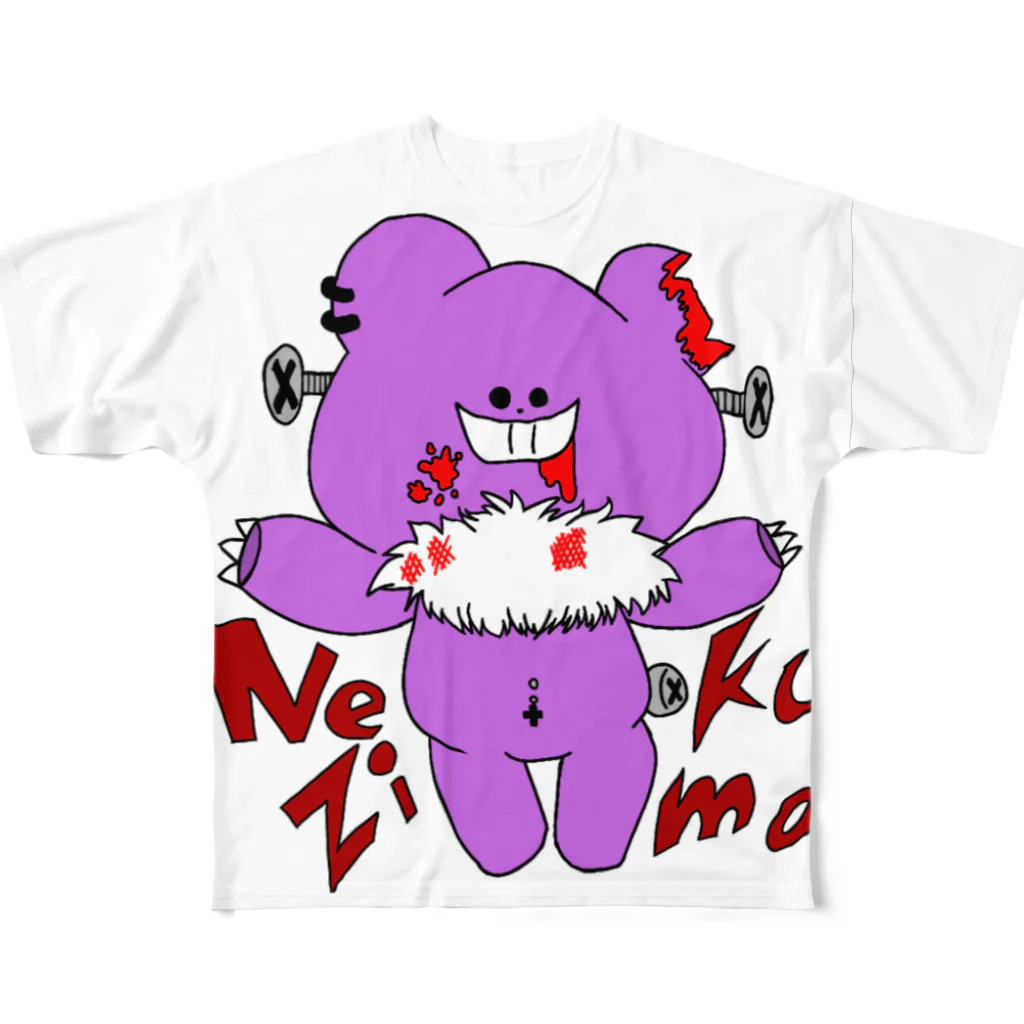 KIKITEKI_LABORATORYのNEZI KUMA PURPLE フルグラフィックTシャツ