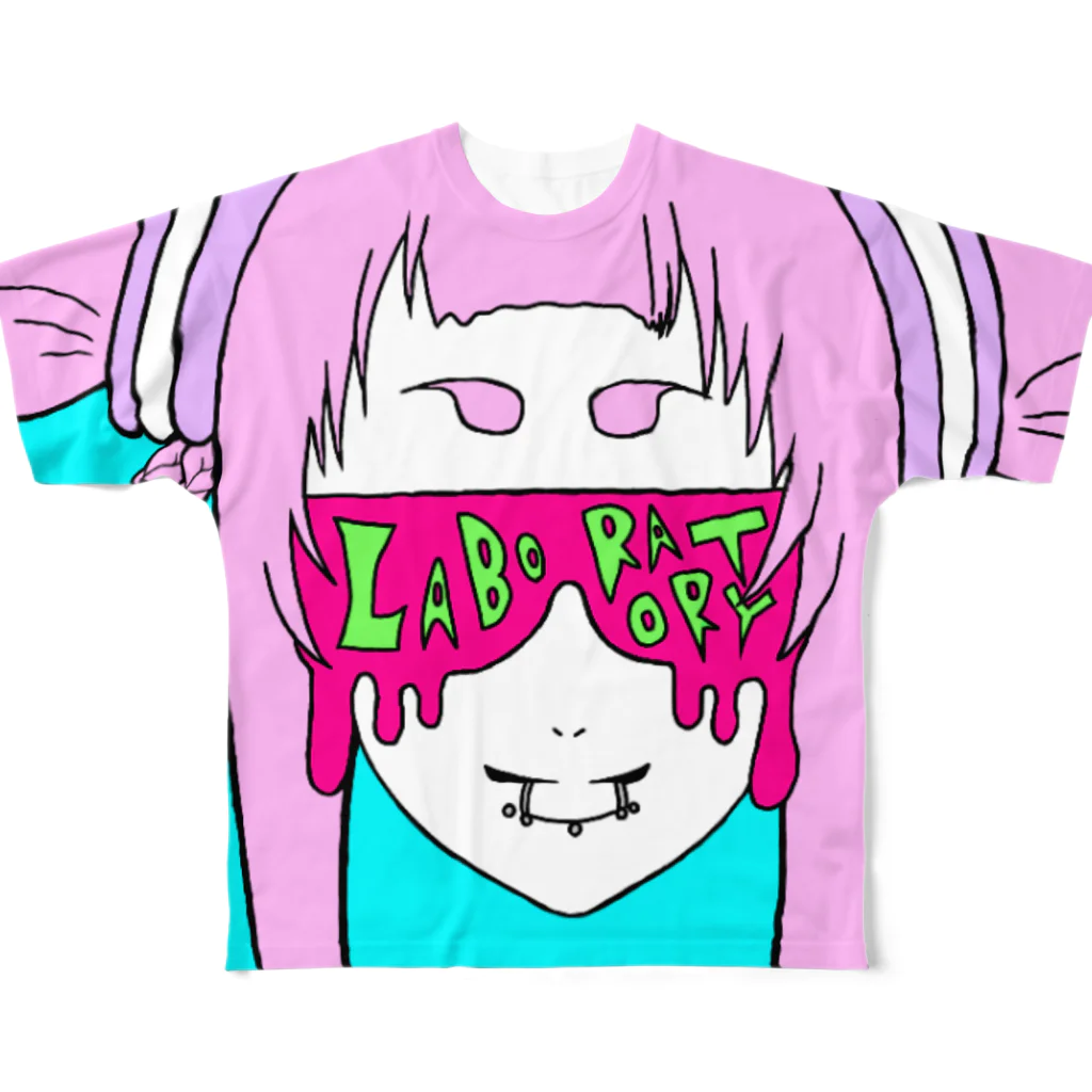 KIKITEKI_LABORATORYのMOZIIRI GURASAN PINK フルグラフィックTシャツ