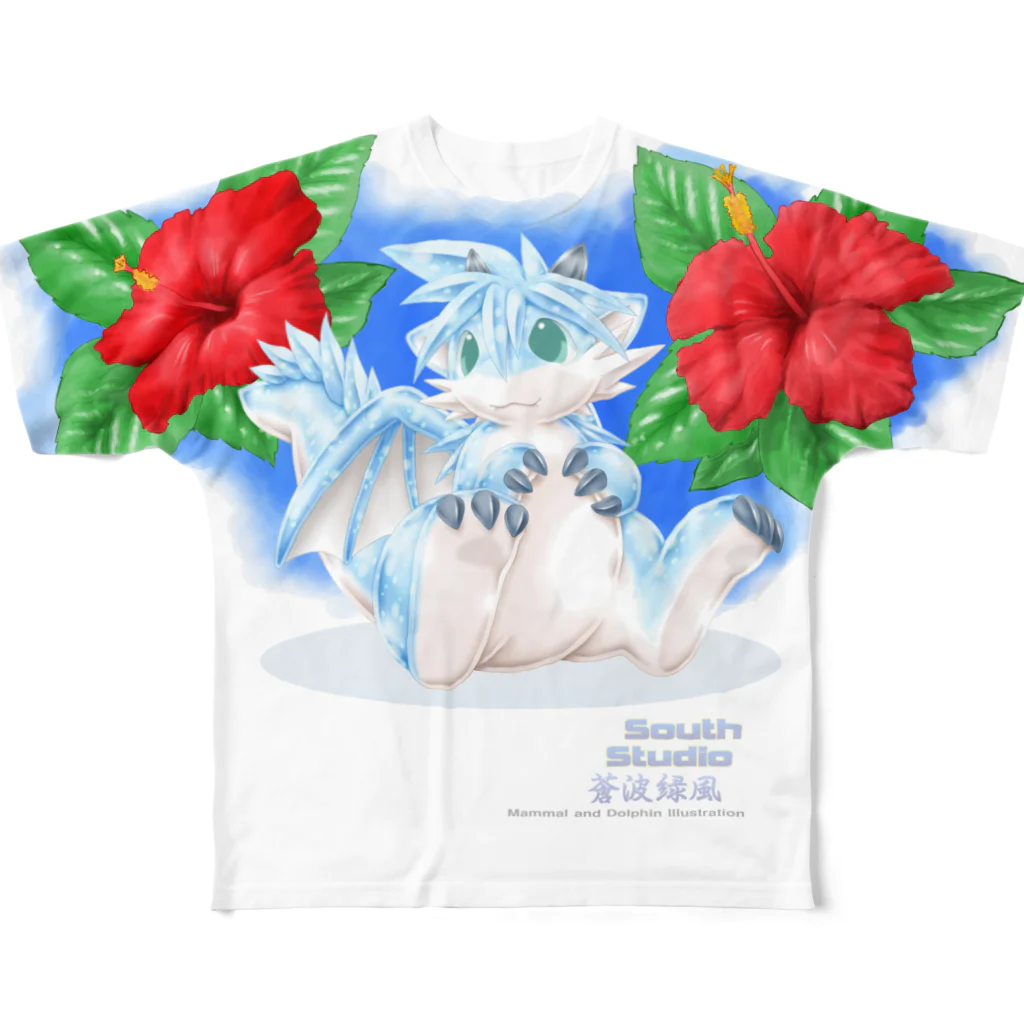 蒼波緑風のフルグラフィックTシャツ・両面（水玉模様のちび竜） All-Over Print T-Shirt