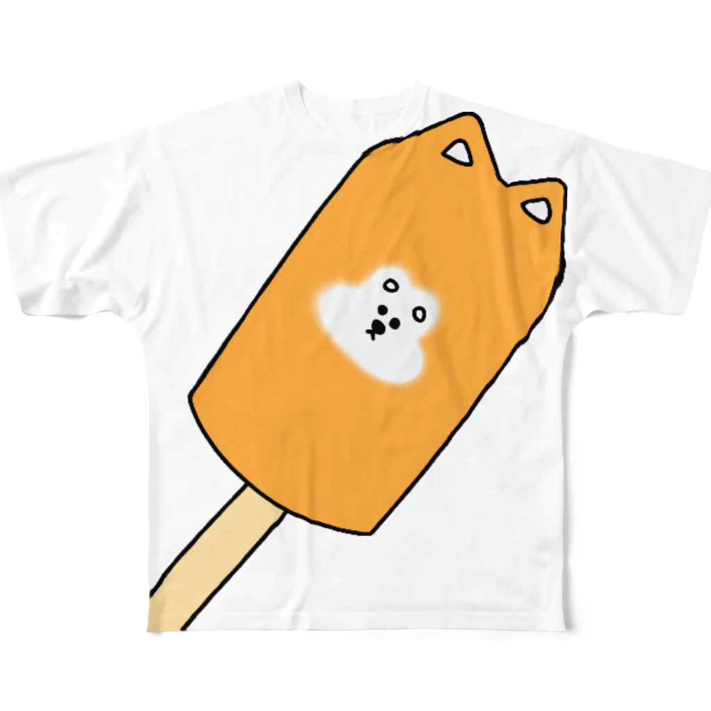 KIKITEKI_LABORATORYの変形アイス 柴犬 フルグラフィックTシャツ