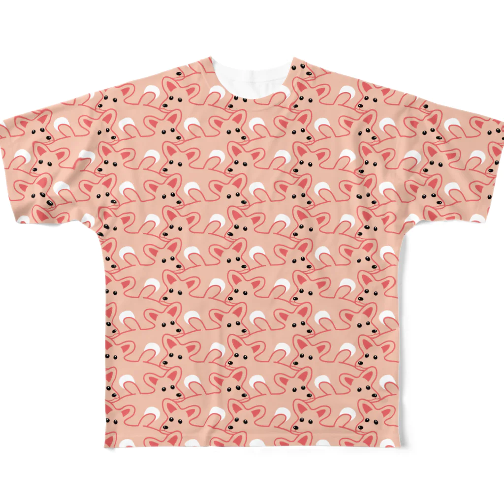 みかんの楽しい犬の模様２（赤） All-Over Print T-Shirt