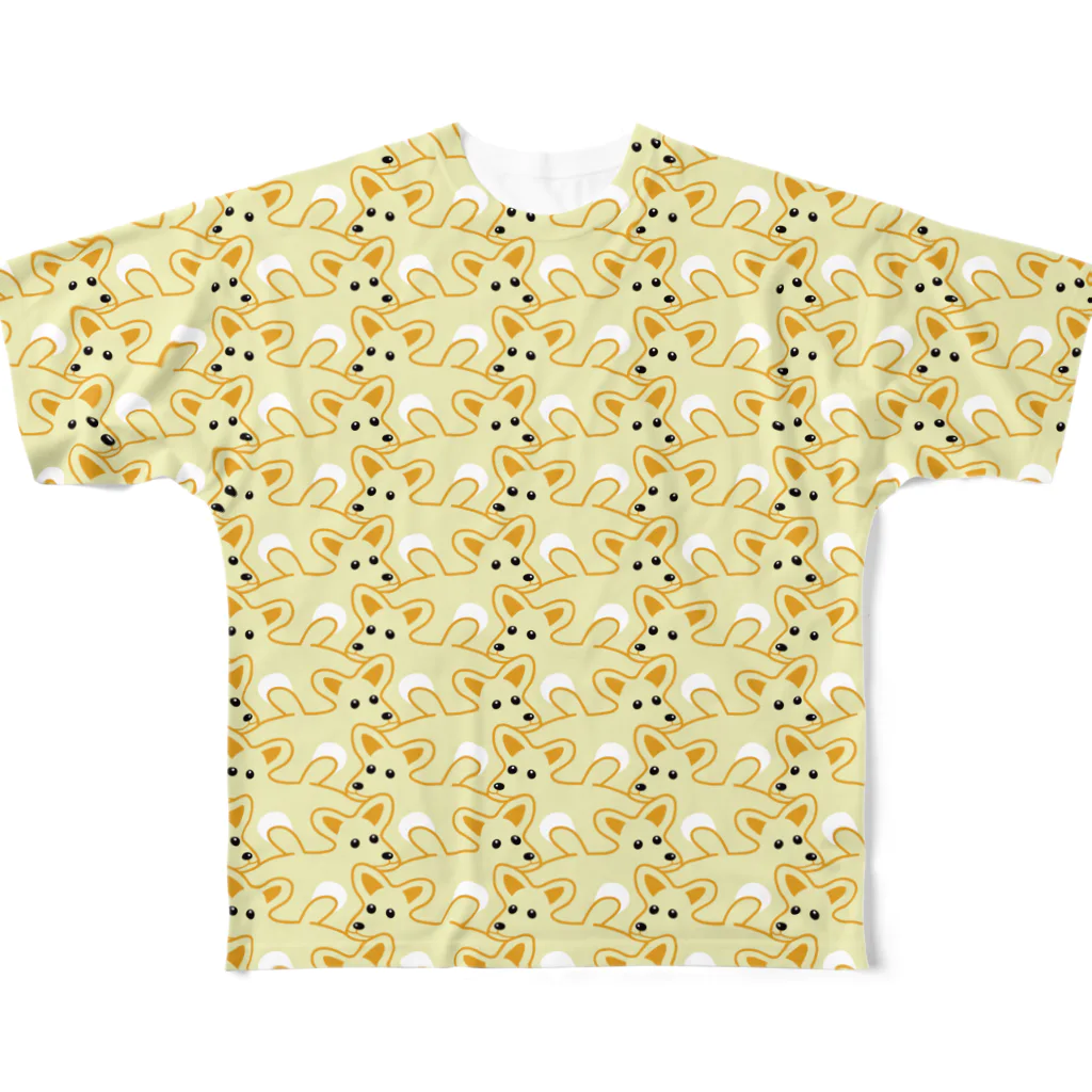 みかんの楽しい犬の模様２（黄） All-Over Print T-Shirt