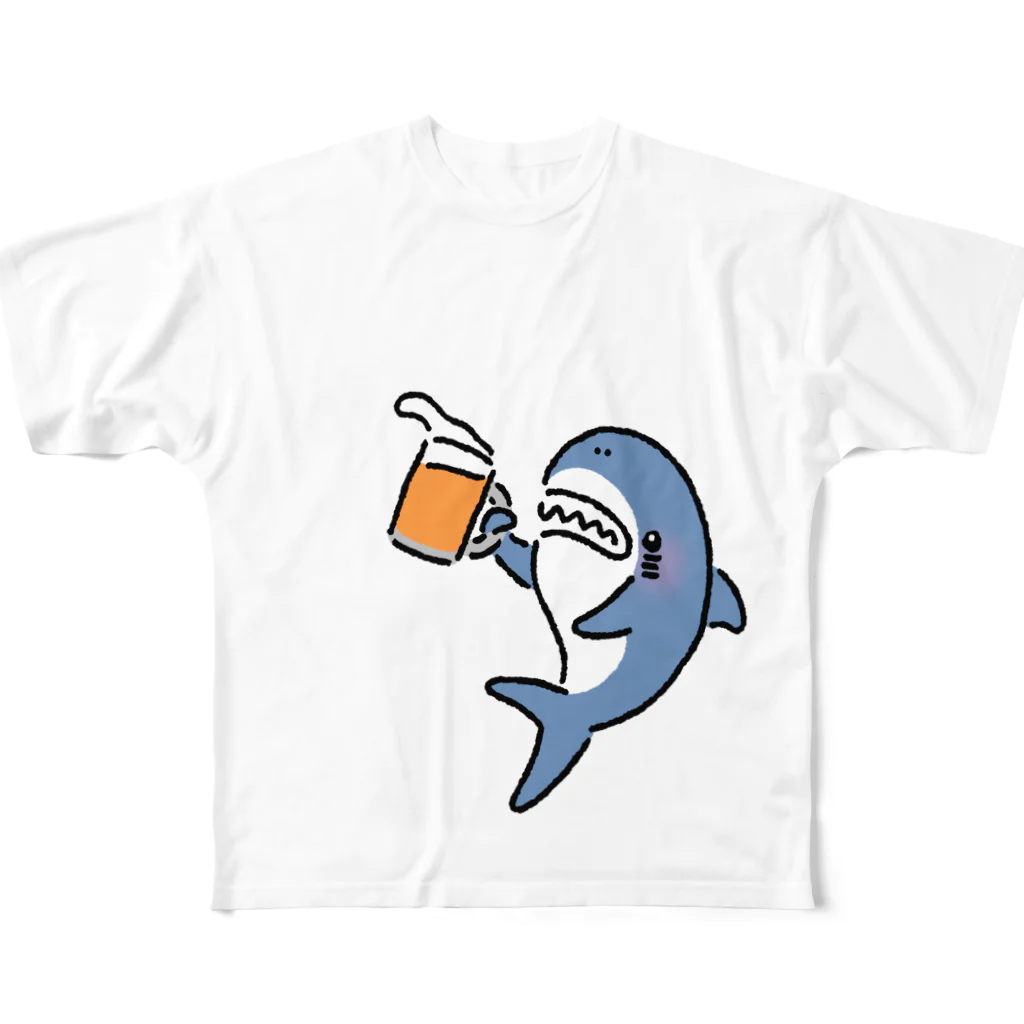 サメ わりとおもいのビールジョッキを掲げるサメ All-Over Print T-Shirt