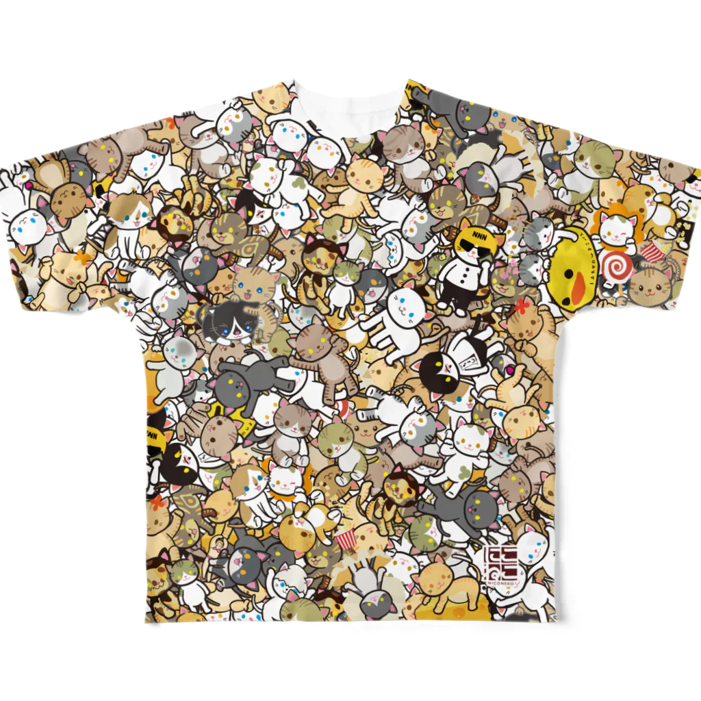 にこねこ【保護猫の保育園】の猫まみれフルグラフィックTシャツ All-Over Print T-Shirt