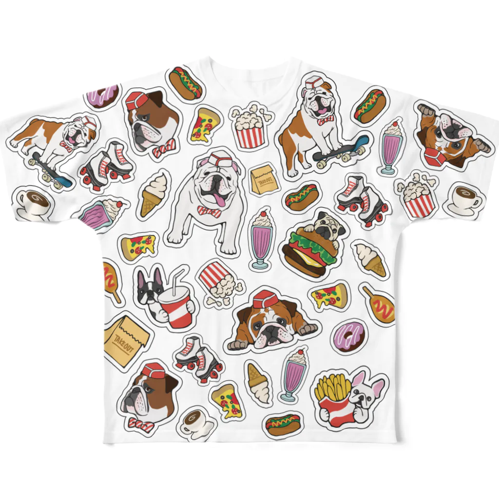 モチユニバースのブルドックダイナー All-Over Print T-Shirt