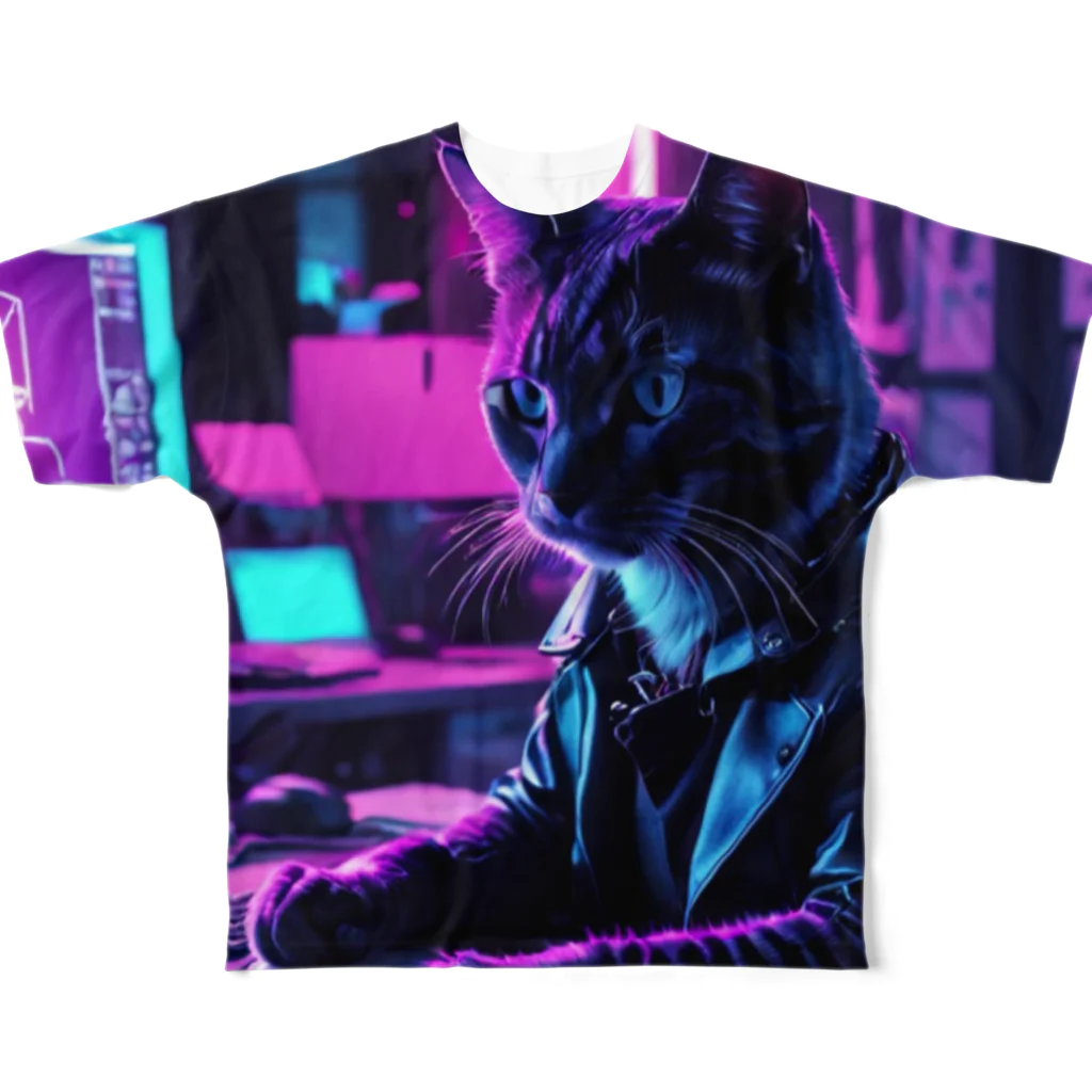 PT @ key-_-bouのミドルマネージャー猫（ネオパンク） All-Over Print T-Shirt