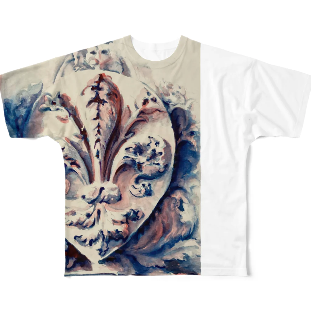 Akiyoのフィレンツェ画房 のユリの紋章・フィレンツェのシンボル水彩 フルグラフィックTシャツ